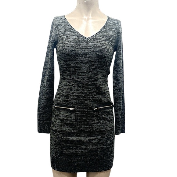 IZ Byer•Small• Sweater Dress•Grey & Black Marbled•Long Sleeve•Above Knee Mini - Picture 1 of 8